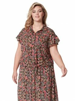 OJG Rhea Flutter Sleeve Top In Garden Escape Clothing