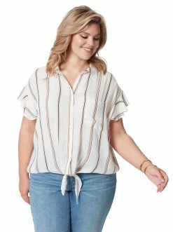 OJG Rhea Flutter Sleeve Top In Moxy Stripe