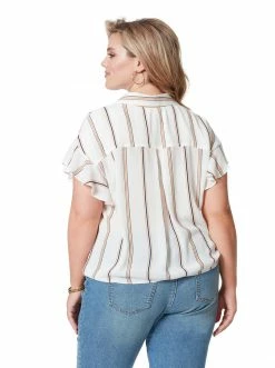 OJG Rhea Flutter Sleeve Top In Moxy Stripe