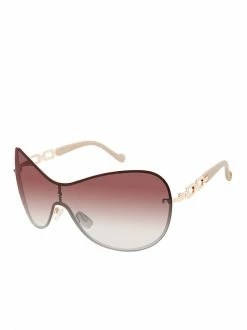 CIO EYEWEAR Oversized Rounded Shield Sunglasses In Gold & Nude