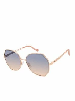 CIO Chic Metal Geometric Sunglasses In Rose Gold
