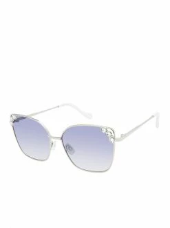 CIO Jeweled Metal Cat-Eye Sunglasses In Silver & White
