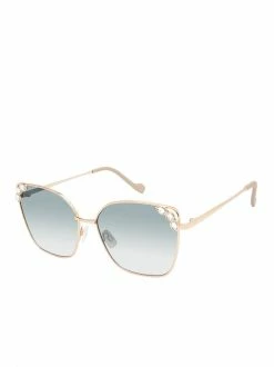 CIO Jeweled Metal Cat-Eye Sunglasses In Gold & Nude