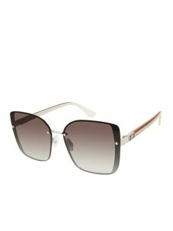 CIO Oversized Metal Square With Enamel Sunglasses In Silver & Tan