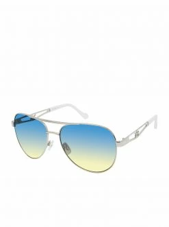CIO Classic Metal Vented Temple Aviator Sunglasses In Silver & White EYEWEAR