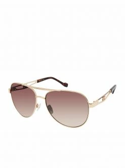 CIO Classic Metal Vented Temple Aviator Sunglasses In Gold & Tortoise