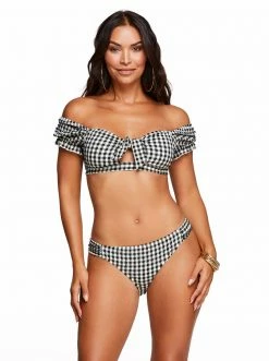 Amerex Swim Countryside Puff Sleeve Bra Top In Black