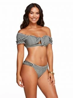 Amerex Swim Countryside Puff Sleeve Bra Top In Black