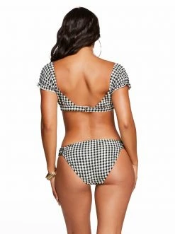 Amerex Swim Countryside Puff Sleeve Bra Top In Black