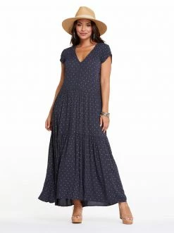 OJG Clothing Esther Maxi Dress In Charcoal Dot