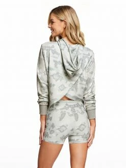 Rockfit Fisher Crop Hoodie In Thyme Ripple Tie Dye