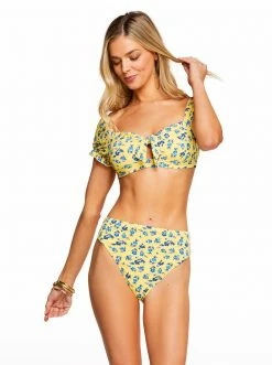Amerex Swim Floral Delight Puff Sleeve Bra Top In Sol