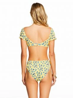 Amerex Swim Floral Delight Puff Sleeve Bra Top In Sol