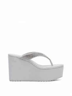 Camuto Stilla Platform Wedge Slide In Silver & Clear Shoes