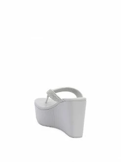 Camuto Stilla Platform Wedge Slide In Silver & Clear Shoes