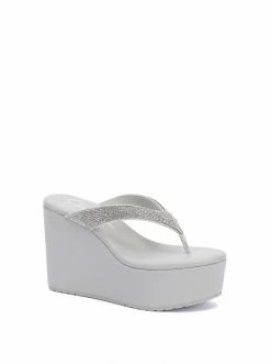 Camuto Stilla Platform Wedge Slide In Silver & Clear Shoes