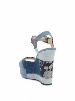Camuto Tonnia Wedge Platform Sandal In Denim Patchwork Shoes