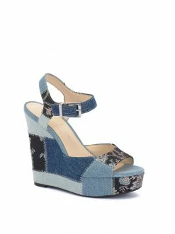 Camuto Tonnia Wedge Platform Sandal In Denim Patchwork Shoes