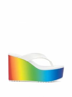 Camuto Stilla Platform Wedge Slide In Rainbow & White Shoes