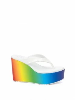 Camuto Stilla Platform Wedge Slide In Rainbow & White Shoes