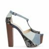 Camuto Dany T-Strap Platform Sandal In Denim Patchwork