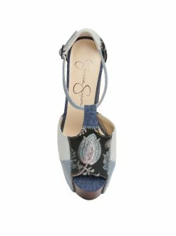 Camuto Dany T-Strap Platform Sandal In Denim Patchwork