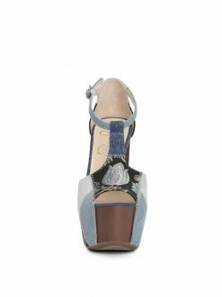 Camuto Dany T-Strap Platform Sandal In Denim Patchwork