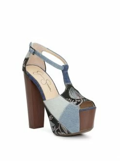 Camuto Dany T-Strap Platform Sandal In Denim Patchwork