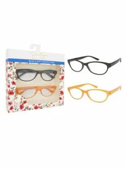 CIO Set Of 2 Oval Blue Light Readers In Black And Crystal Butterscotch EYEWEAR