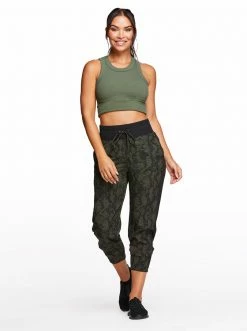 Rockfit Clothing Ella Woven Jogger In Thyme Desert Snake