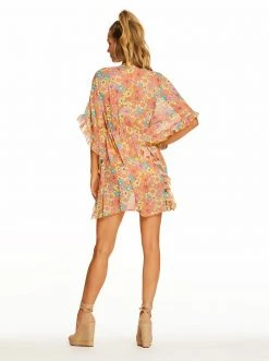 Amerex Swim Spring Rendezvous Frill Side Cover Up In Flax Multi