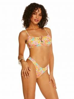 Amerex Swim Spring Rendezvous Tie Front Bandeau In Flax Multi