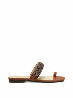 Camuto Rowine Flat Thong Slide In Ginger Cookie