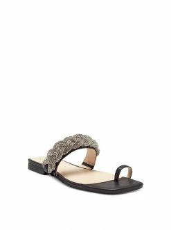 Camuto Shoes Rowine Flat Thong Slide In Black