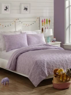 Peking Handicraft Flower Heart Kids Quilt Set In Purple