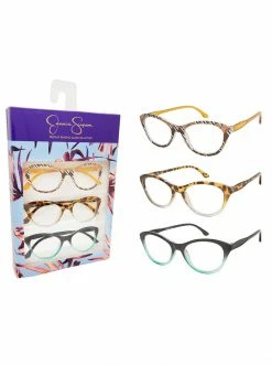 CIO EYEWEAR Set Of 3 Rectangle Readers In Brown Multi, Grey Multi & Black To Aqua