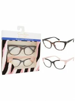 CIO Set Of 2 Cat-Eye Blue Light Readers In Tortoise/Black, Black/Rose EYEWEAR