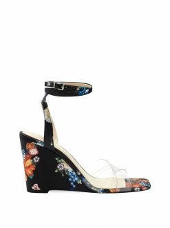Camuto Arlisa Wedge Sandal In Clear & Black Floral Shoes