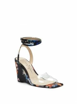 Camuto Arlisa Wedge Sandal In Clear & Black Floral Shoes