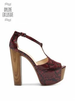 Camuto Dany T-Strap Platform Sandal In Red Snake