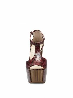 Camuto Dany T-Strap Platform Sandal In Red Snake