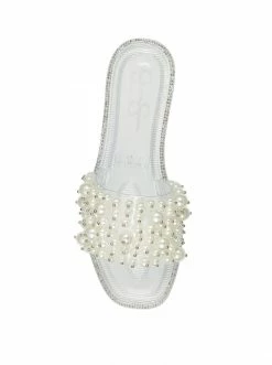 Camuto Kassime Flat Slide In Clear And Pearl