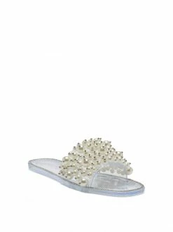 Camuto Kassime Flat Slide In Clear And Pearl